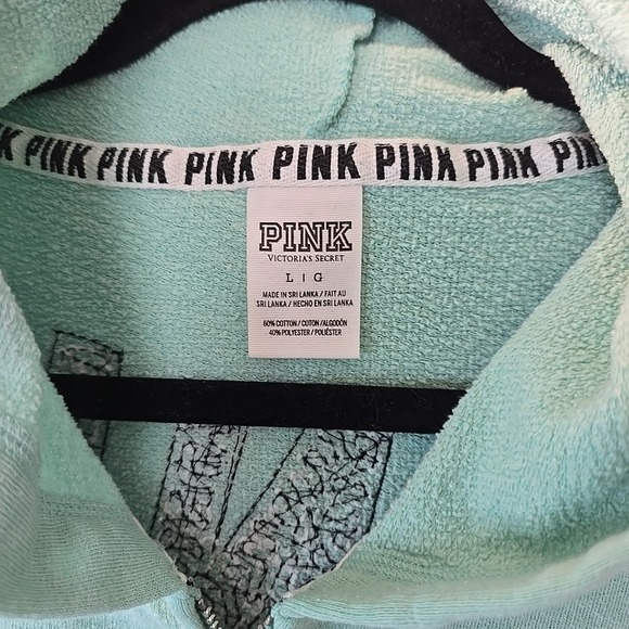 Victoria's Secret Pink Sequin Bling Perfect Zip Hoodie Aqua Sz L Y2K 90s Vibes - Picture 5 of 16